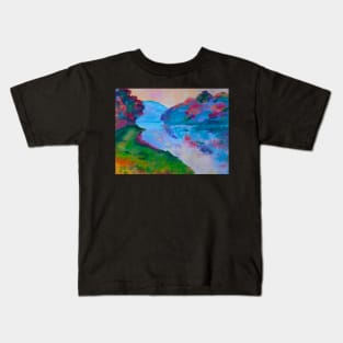 Mountains, Flowering Trees and Reflections in the River Kids T-Shirt